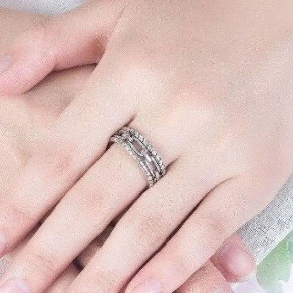 Minimalist 925 Sterling Silver Chunky Silver Ring Curb Chain Link Vintage Ring - Picture 4 of 6